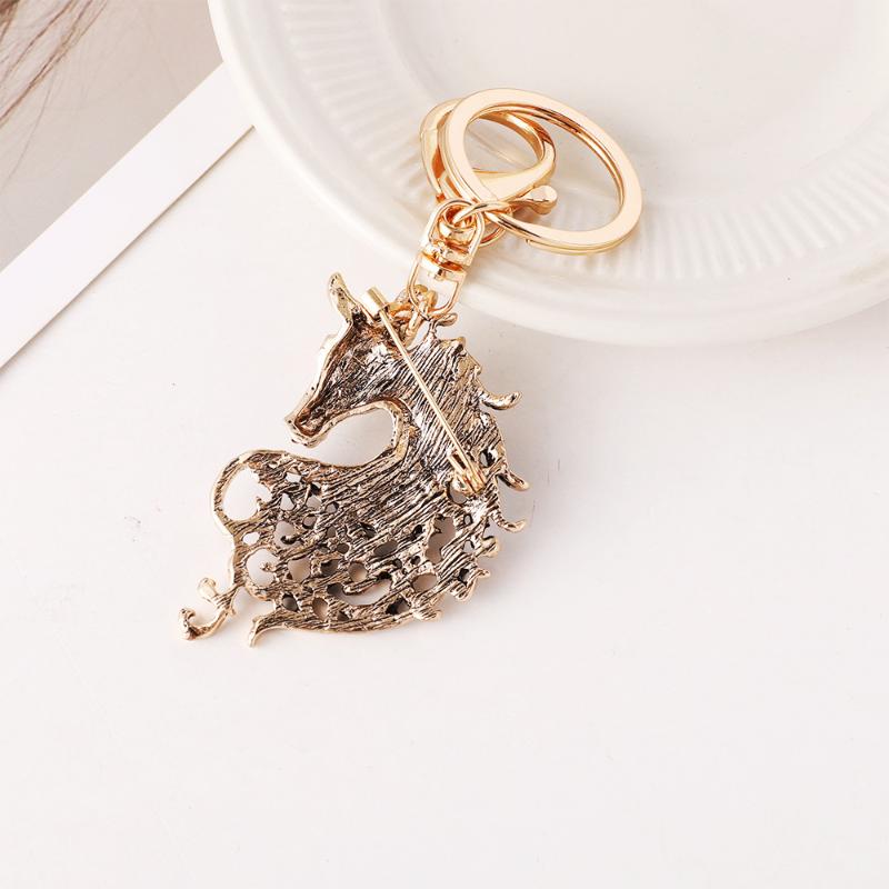 2026 New Horse Keychain Sparkling Crystal Metal Animal Pony Handbag Pendant Decoration Car Key Ring New Year Souvenir Gift
