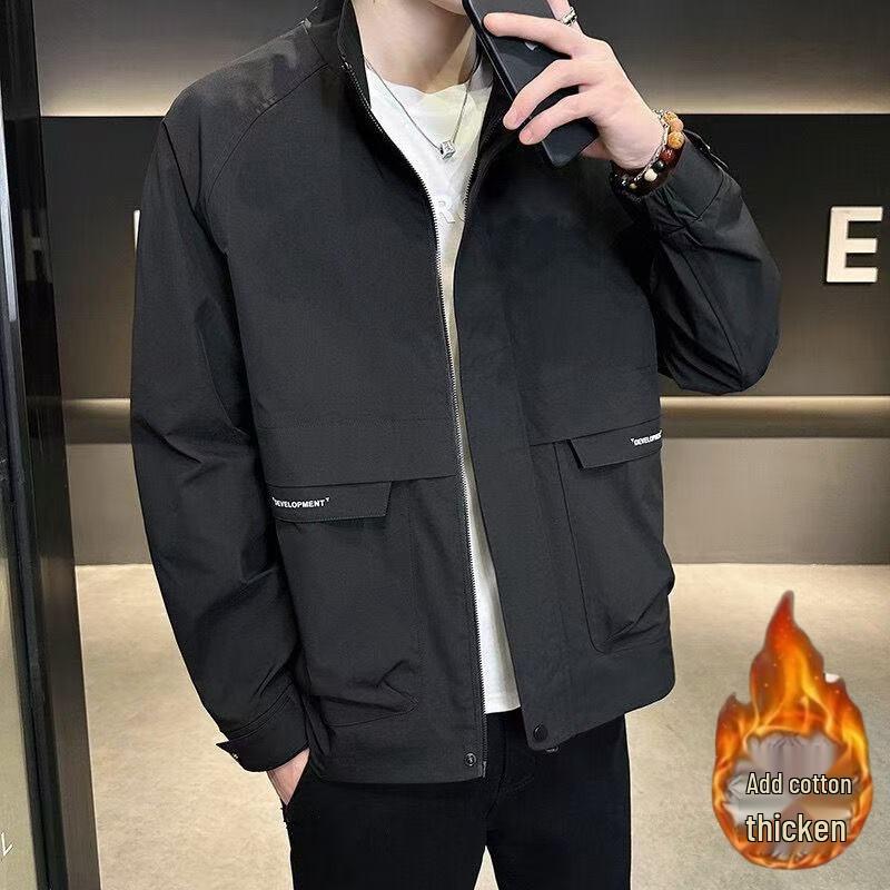 Trendy Men's Stand-Collar Padded Workwear Jacket - Warm, Loose, Versatile Autumn/Winter Outerwear