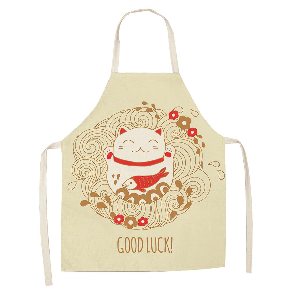 Cotton and Linen Apron Japanese Cartoon Lucky Cat Cooking Sleeveless Bib Waterproof Anti-greasy Kitchen Supplies Chef Apron