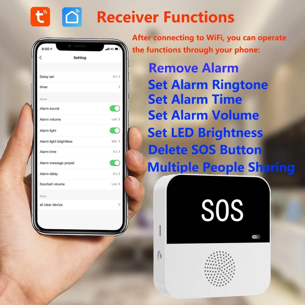 Wireless Smart WiFi SOS Caregiver Call Button System Emergency Alert for Seniors Disabled Patients and Elderly