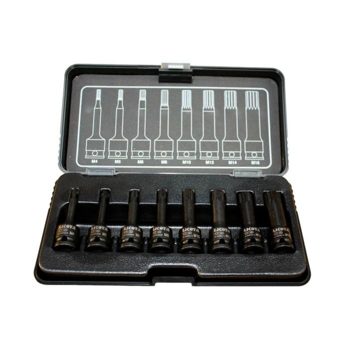 Spline Impact Socket Set 3/8" Cr-Mo M4-M16