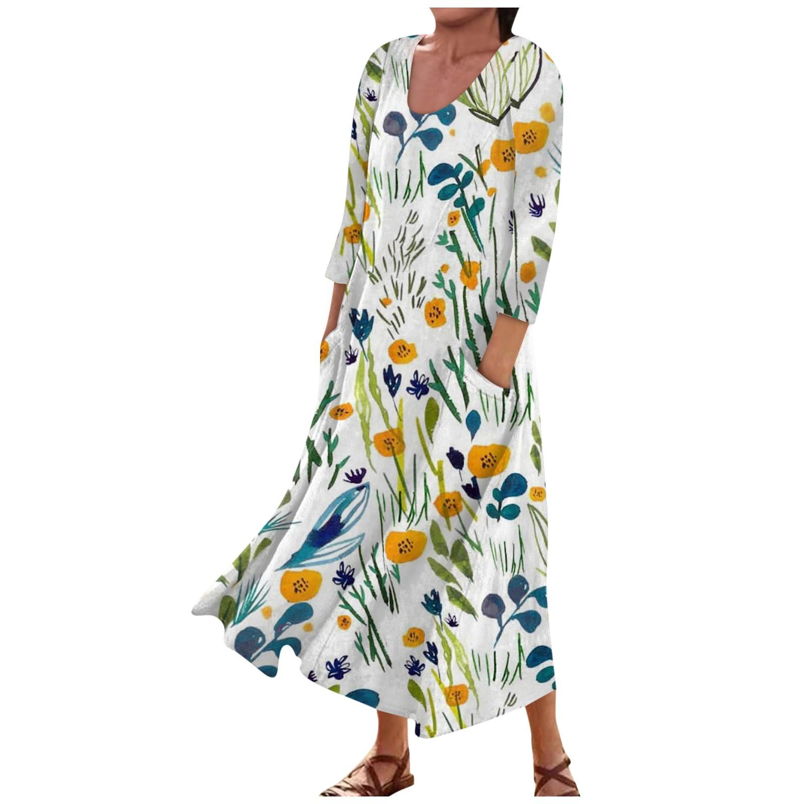 

Женское модное повседневное свободное карманное платье с круглым вырезом и рукавами 3/4 L