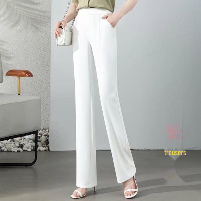 Women's High Waist Ice Silk Summer Pants - Lightweight, Loose-Fit, White Casual Suit Style