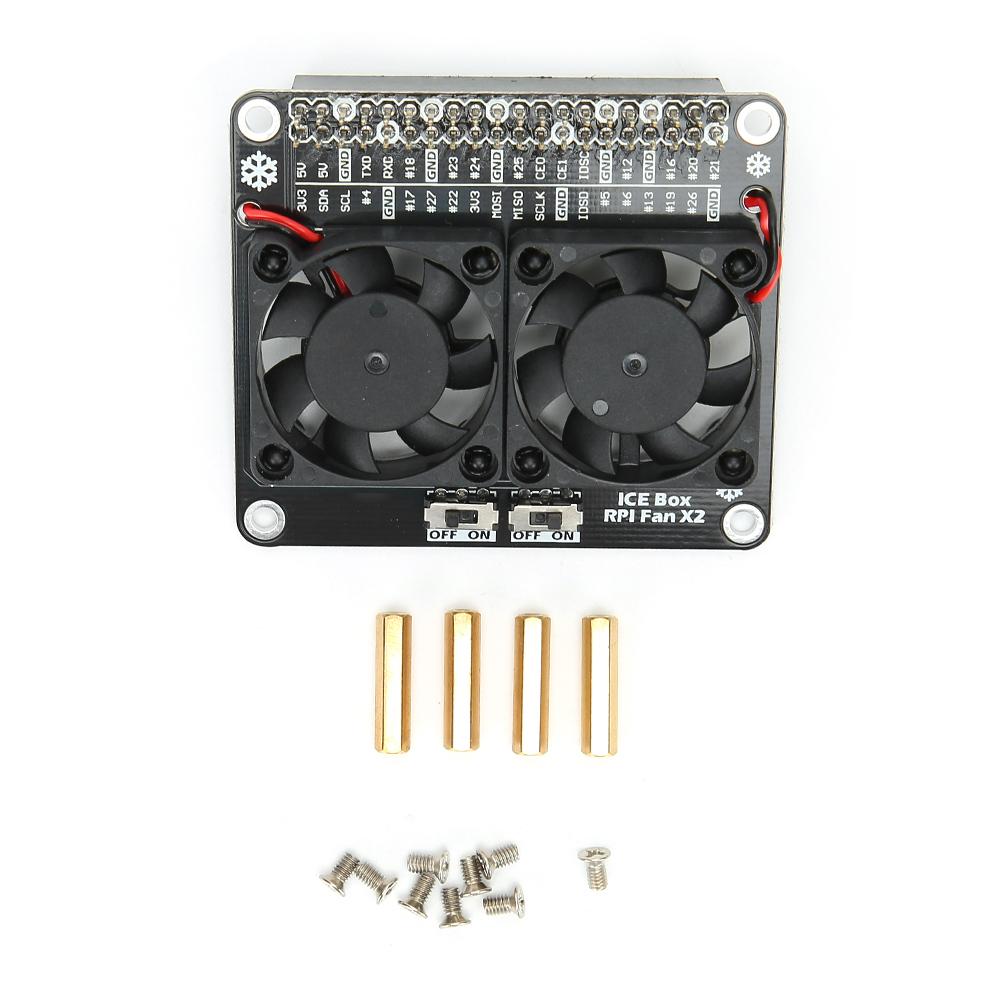 

Cooling Fan for Raspberry Pi Heat Sink Expansion Board LED Light Double Fans C2448