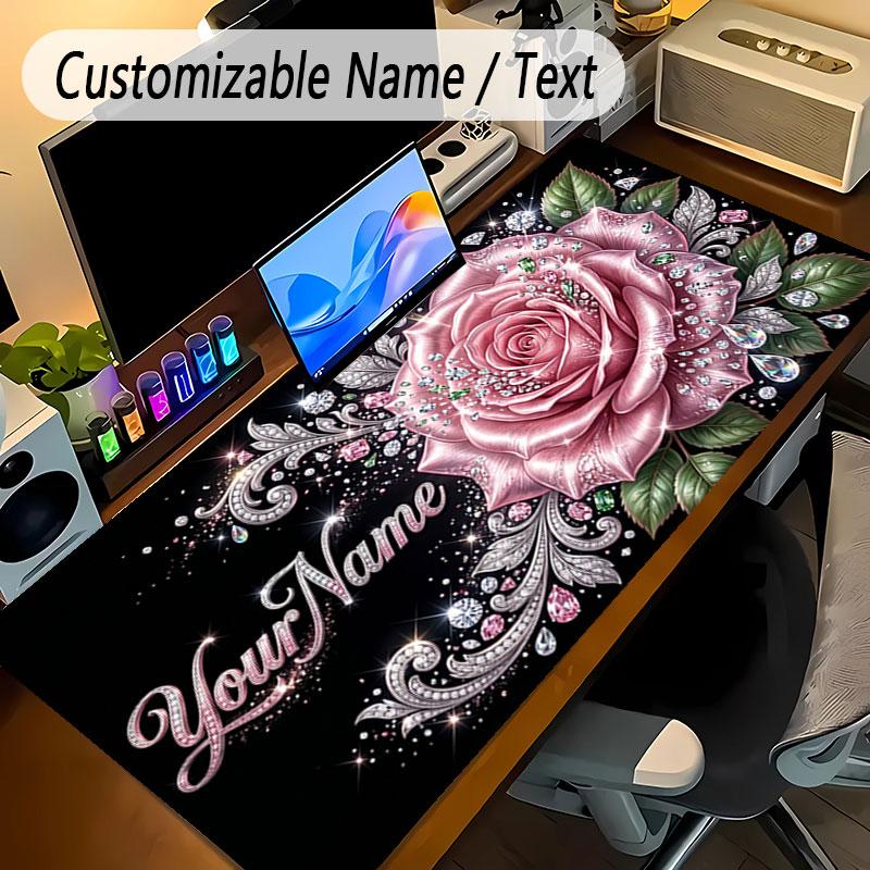 Floral Garden Theme Personalized Mouse Pad Custom Name Text Non Slip Desk Pad For Laptop Office Desktop