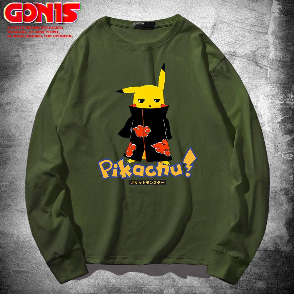 Japanese anime long-sleeve T-shirts for men and women, spring/autumn wear Naruto, pure cotton loose thin base shirts, trendy clothing