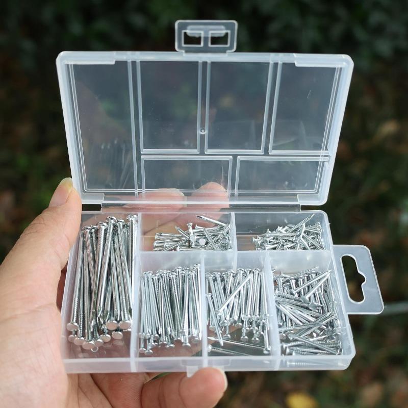 280Pcs Iron Nail Round Head Tack 16mm 20mm 25mm 30mm 50mm Silver Box Hinge Pushpin Flat-Head Nail Hardware Parts Accessories