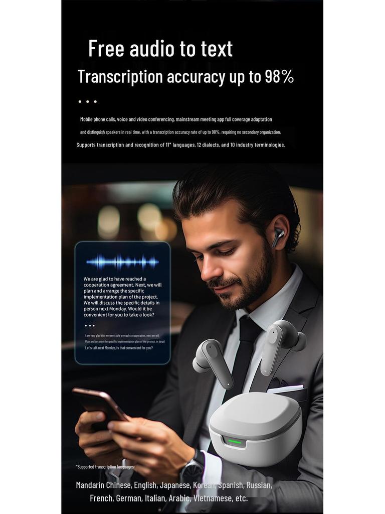 Căști Bluetooth TWS A98: Traducere AI, True Wireless, Dublu-Auricular cu Carcasă de Încărcare și Reducere Fizică a Zgomotului