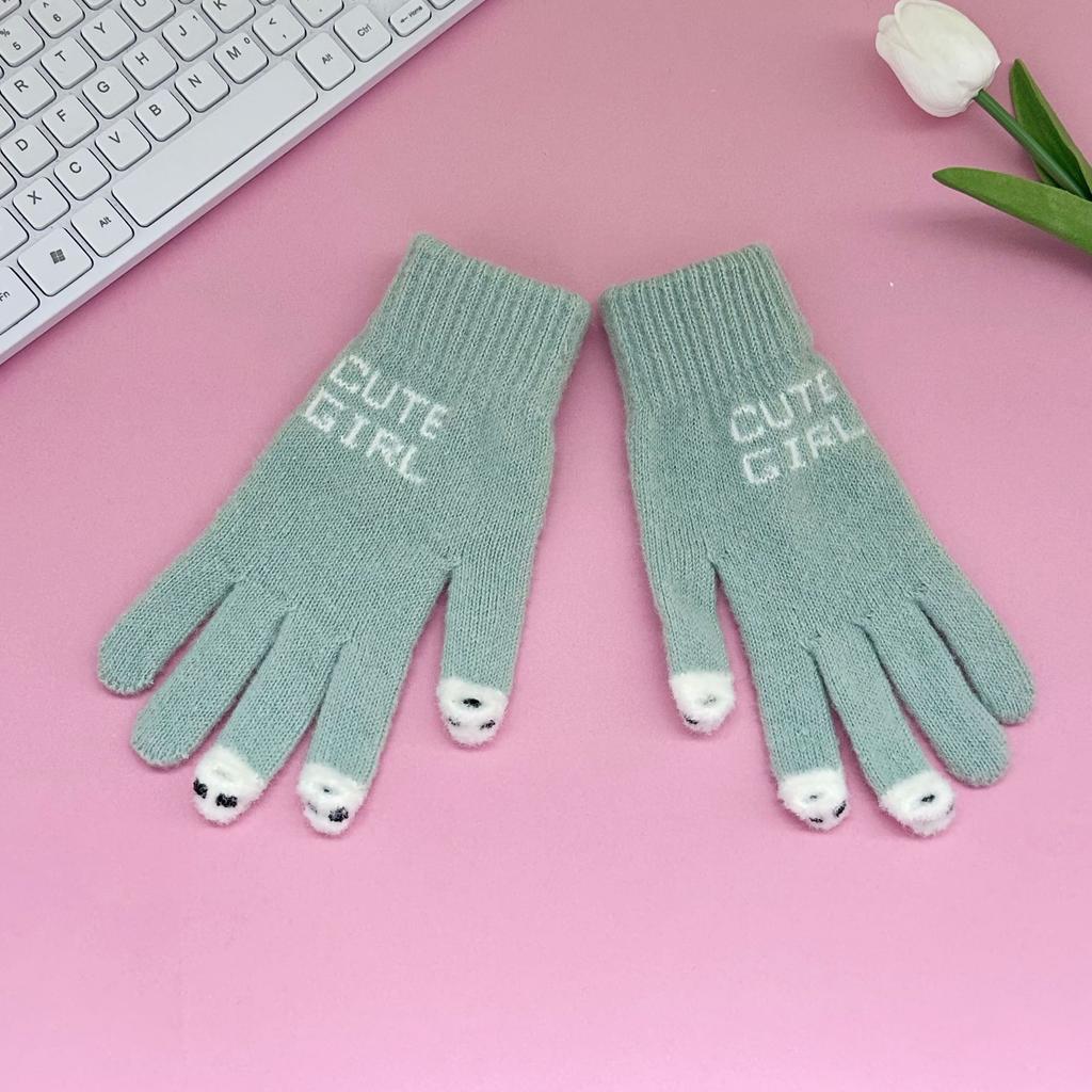 Solide Strickwolle Warm Kältefest Herbst Winter Vollfinger Touchscreen Unisex Lässig Vielseitig Handschuhe Niedlich