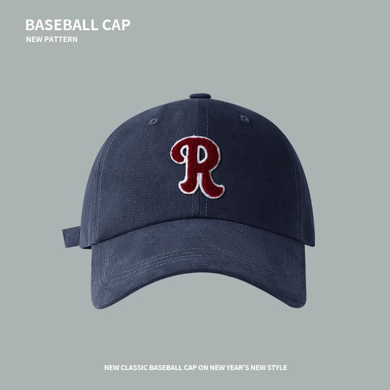 R Label Letter Baseball Cap Women's Autumn and Winter Warm Casual Sunscreen Face Small Versatile Street Sunshade Peaked Hat