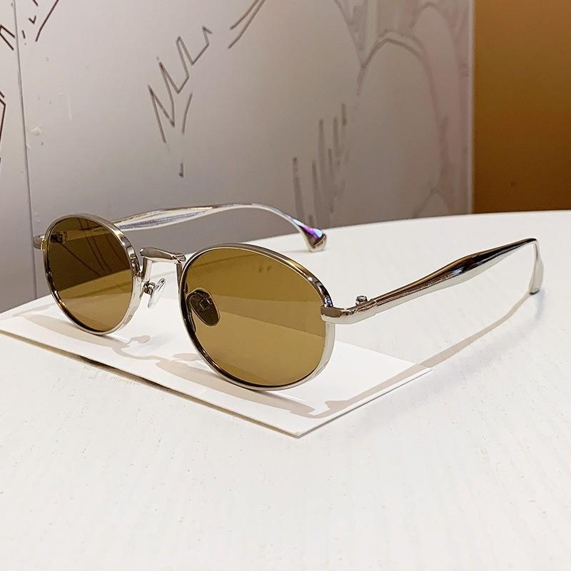 Elliptical Fashion Sunglasses With Metal Frame Uv400 For Men And Women SilverLightTea