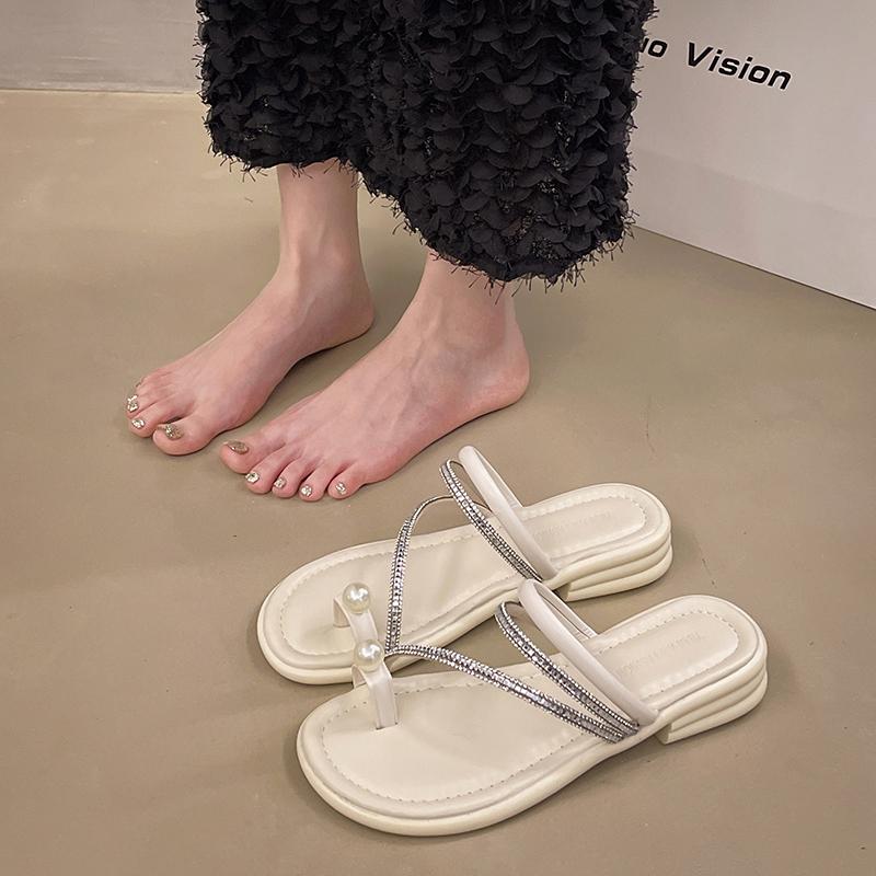 Fashion Slippers for Women's Summer Outerwear, Clip on Feet, Chubby Wide Toe, French Roman Beach, Thick Sole, Women Shoes