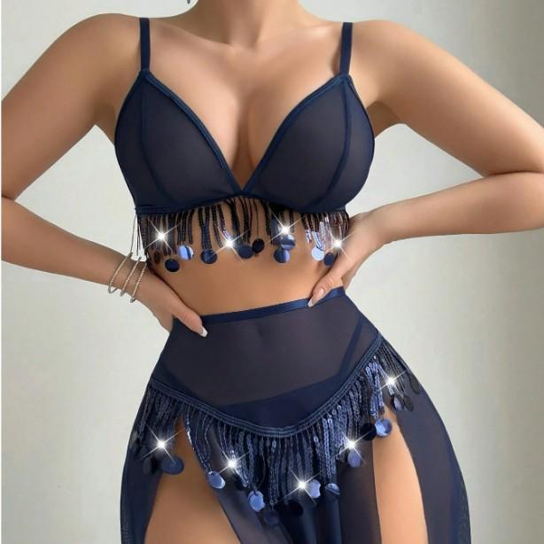 European and American Large-size Erotic Underwear Exotic Belly Dance Sexy Perspective Slit Skirt Thong
