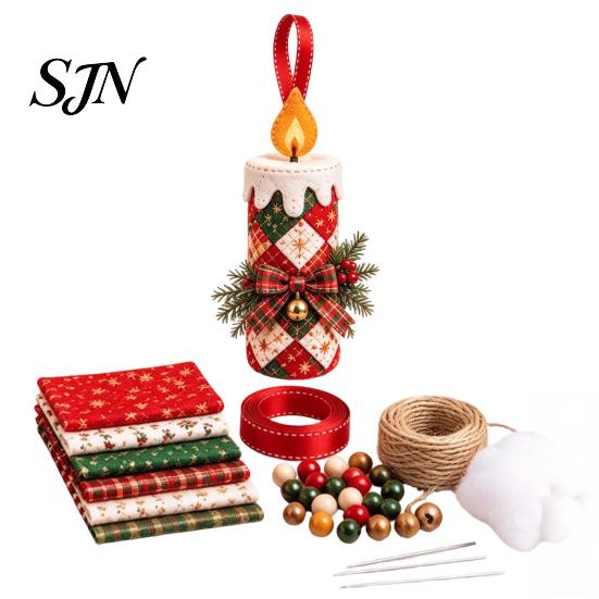 Handcrafted Holiday Display Items DIY Patchwork Ornament Kit for Christmas Decoration, Decorative Fabric Traditional Winter Charm Ornaments Craft Set