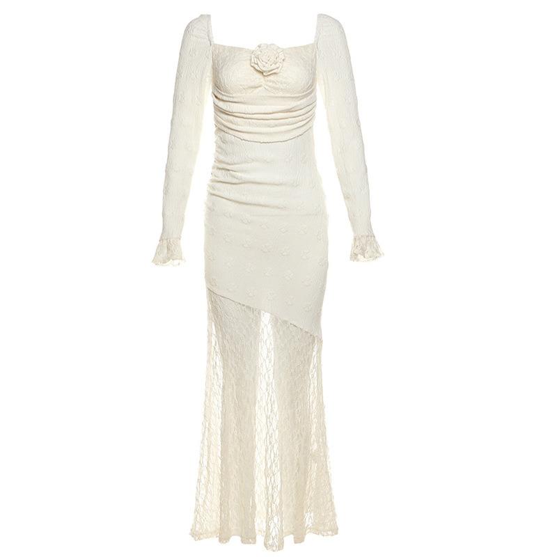 

Осеннее женское платье во французском стиле с квадратным воротником, цветочным принтом, длинными рукавами, облегающим силуэтом, с запахом и бедрами S бежевый