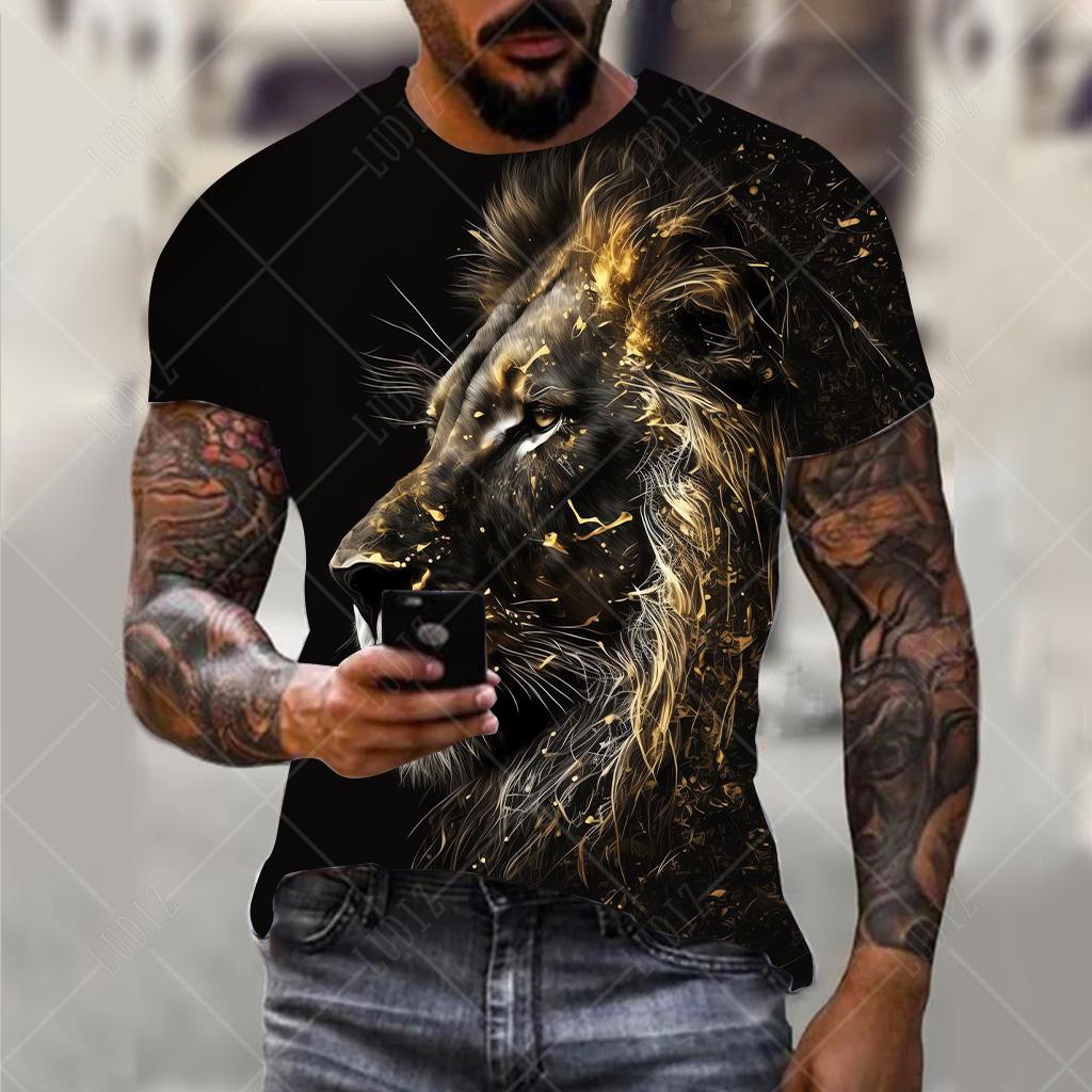 Pánské tričko Lion Módní Tričko s 3D potiskem Zvířecí vzor Krátký rukáv Oversized Streetwear Trička Léto Neformální Pánské topy