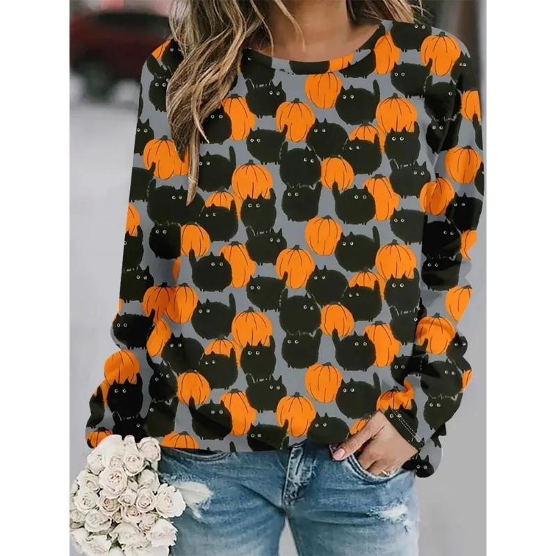 Fashion Women's Crew Neck Long Sleeve 3D Casual Color Printing Casual Long Sleeve T-Shirt