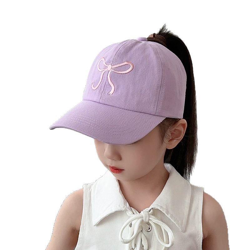 Children's Hats, Summer Empty Top Hats, Baby Duck Tongue Hats, Girls' Bow Embroidered Sun Hats, Ponytail Tied Baseball Caps