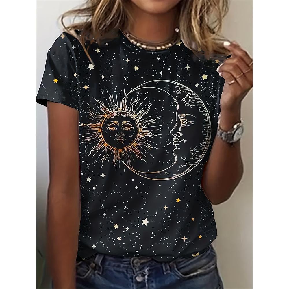 New Ladies Short-sleeved T-shirt 3D Anime Style Big Eyes Pattern T-shirt Spring And Summer Models Travel Tops Y2k Ladies Clothes S