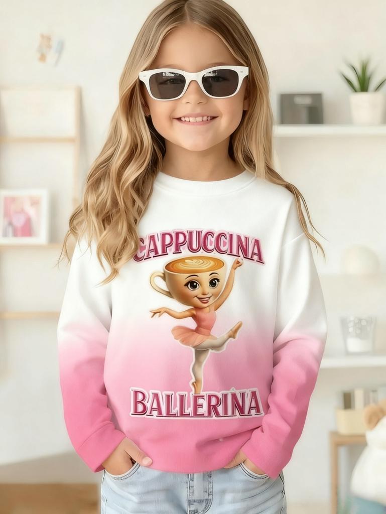 Italian Brainrot Girl Clothes Cute Cappuccina Ballerina Crew Neck Sweatshirts Casual Loose Fit Long Sleeve Autumn Girls Hoodies