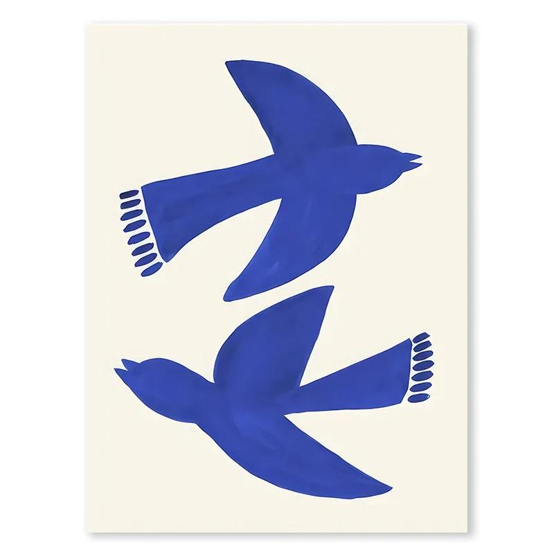 Abstrakt Blau Geometrische Gesichtslinien Leinwandmalerei Kurve Mädchen Vase Taube Wandkunst Poster Druck Bild Nordisch Schlafzimmer Heimdekor