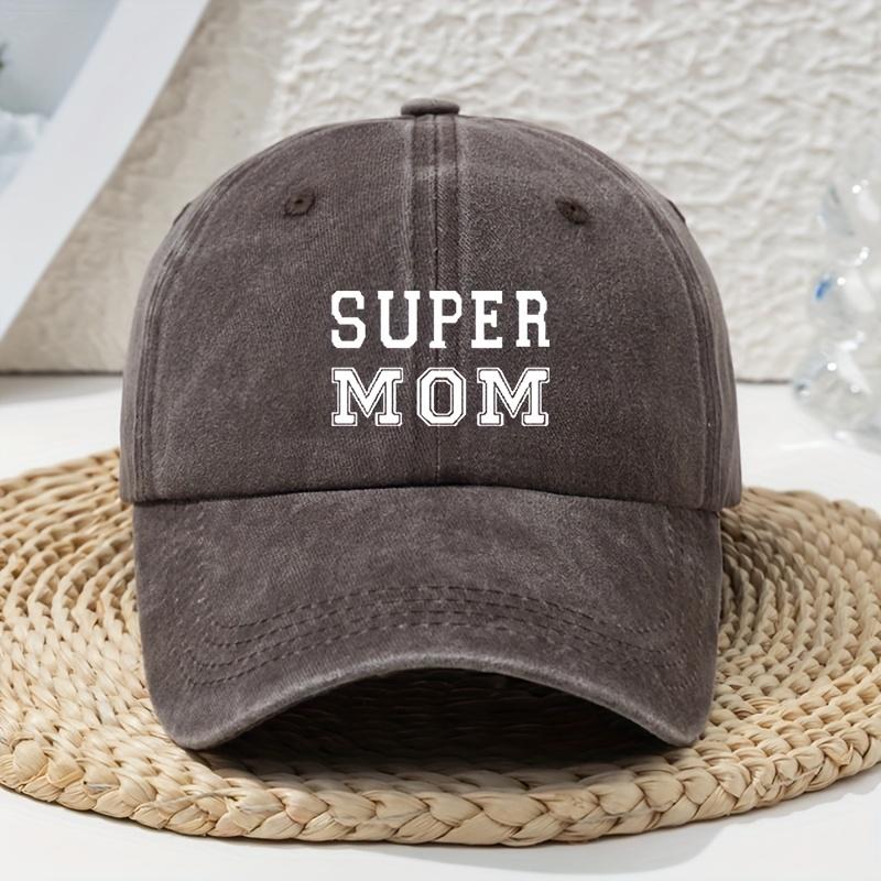 Super Mom letter printed vintage washed baseball cap with soft top and outdoor curved brim casual headpiece