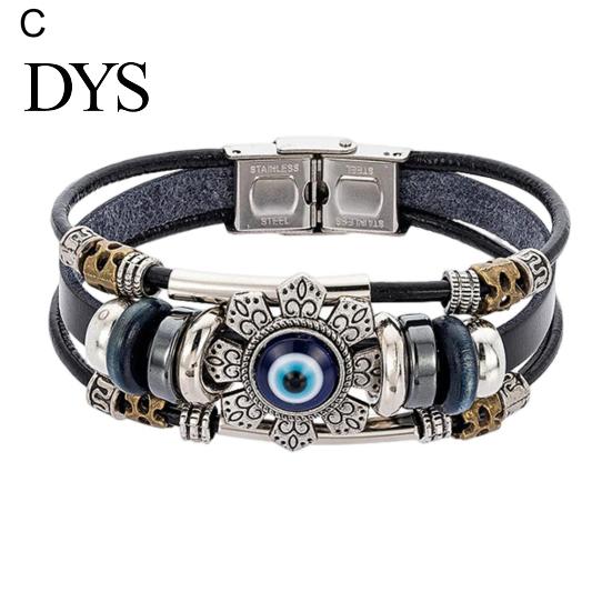 Faux Leather Bracelet Bohemian Multilayer Beads Vintage Geometric Decorative Gift Men Women Turkish Evil Eye Charm Jewelry for Daily Life Fashion
