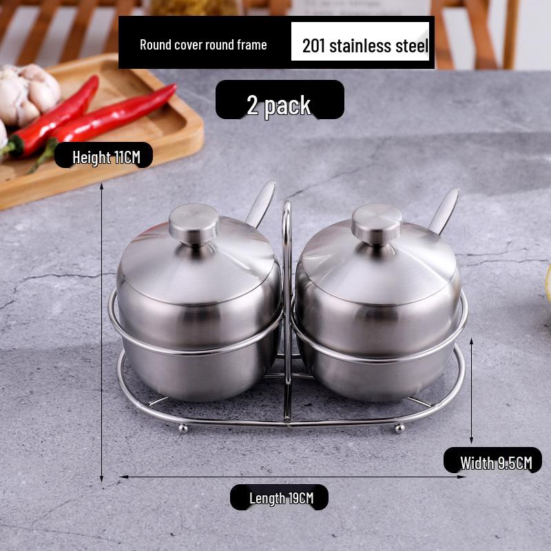 Gold Korean-Style Seasoning Jars, 201 Stainless Steel with Glass Lids On Tray, for Restaurant Use.