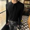 Men Knot Neck Long Sleeve Casual Loose Pullovers Tops Blouse