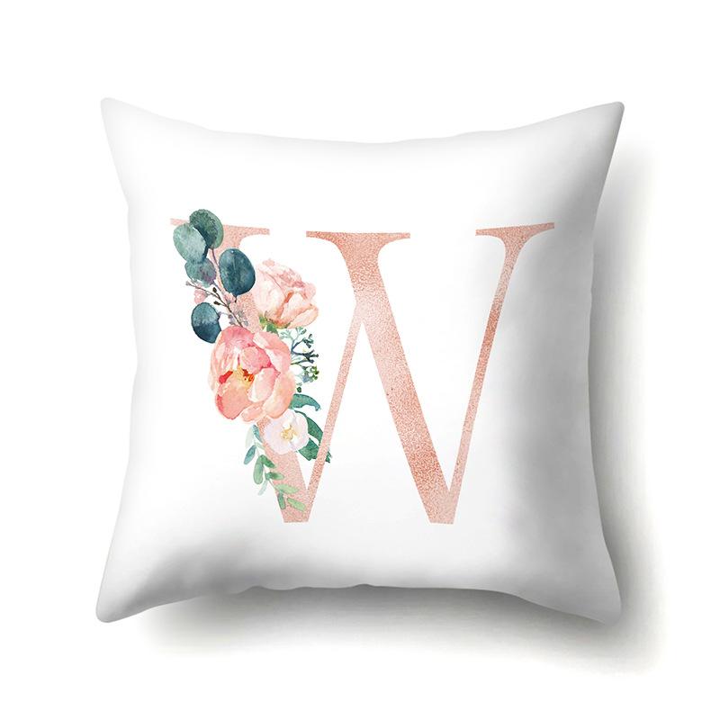 Polyester Pillowcase Home Pink Floral Decorative Print Pillowcase 26 English Letter Cushion Cover