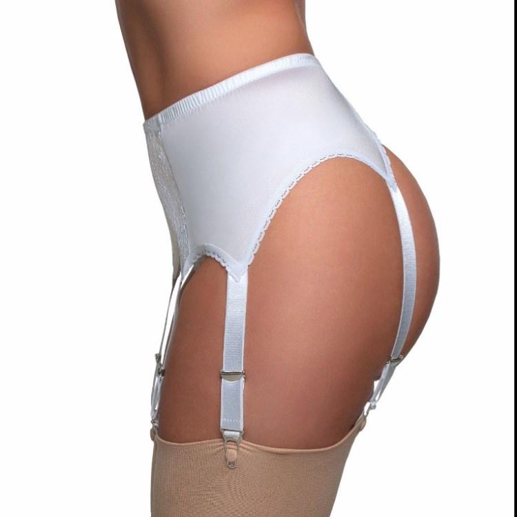 European & American Lace Trim High Waist Adjustable 6-Garter Belt with Metal Buckle - Plus Size for Women