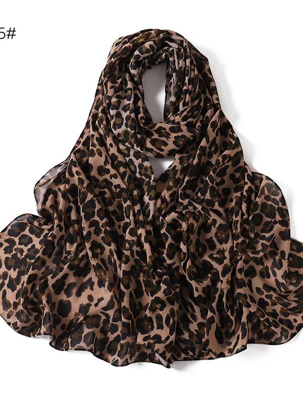 Summer Bohemian Chiffon Hijab Leopard Watercolor Print Islamic Scarf Ultra Lightweight Breathable Women Muslim Hijab Beach Trip for Daily Use