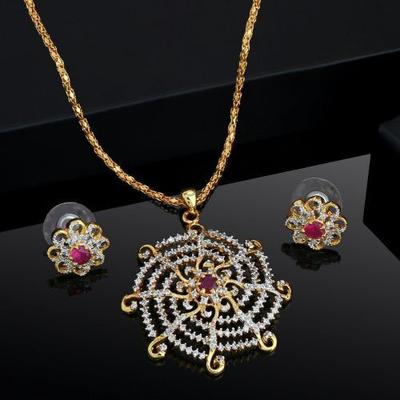 Set of Beautiful Women's Pendants with Gold Plating and American Diamonds