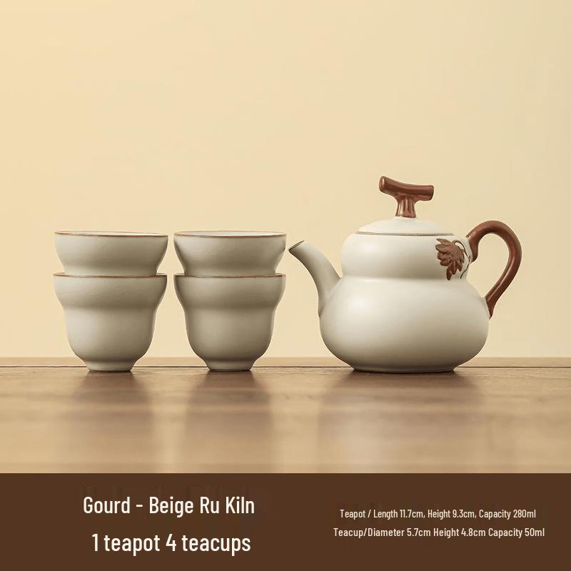 Ru Kiln Ceramic Travel Tea Set - Entwined Lotus Design