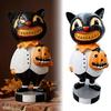 Indoor Outdoor Spooky Ornaments Black Cat Figurines, Vintage Halloween Ornament with Pumpkin, Small Stable Resin Sculpture Retro Table Decoration for