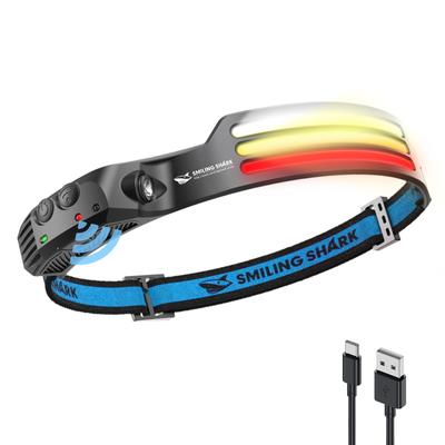 Lachender Hai Wiederaufladbare LED 2023 PSE und Rotes Licht USB 3x Heller Outdoor-Stirnlampe mit Fokussiertem IPX4 Wasserdicht und 8 Stunden Kontinuierlich Ideal