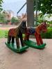 Hand Carved Wooden Rocking Horse Set: Home Decor Tabletop Display