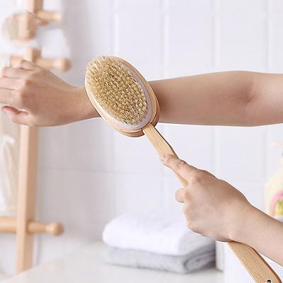 Bathroom Body Brushes Long Handle Bath Natural Bristles Brushes Exfoliating Massager With Wooden Handle Dry Brushing Shower Tool