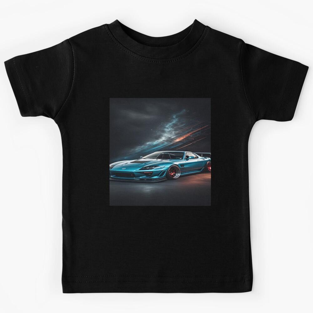 Custom Blue sports Car with red rims and cool blue red background Kids T-Shirt 170