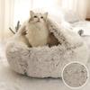 Warm Long Plush Pet Bed Round Cats Cushion Cat House 2 in 1 Comfortable Sleep Bag Enclosed Round Cat Cushion House Warm Basket