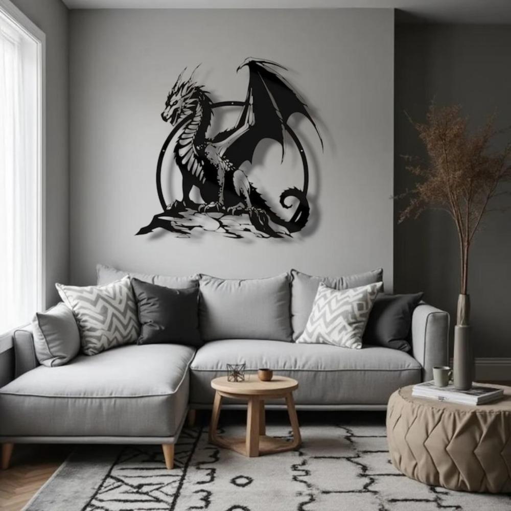 Metal Dragon Wall Art, Fantasy Creature Iron Sculpture, Home Decor Gothic Decor