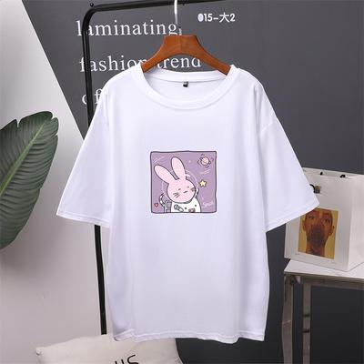 Space Bunny Kawaii Clothes Women Oversized Cotton Tees Summer New Printed T Shirt Soft Female Jumper Top