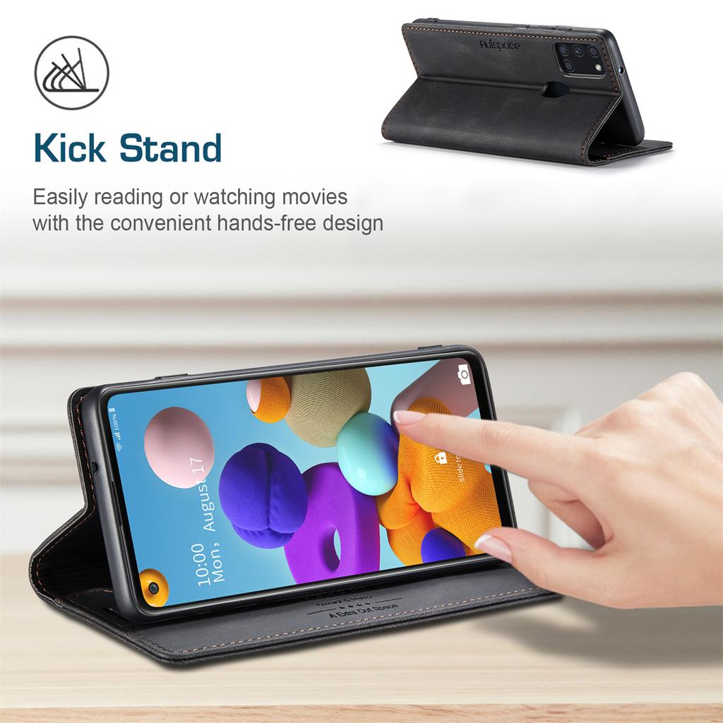 Premium Vintage Leather Wallet Case with RFID Blocking for Samsung Galaxy A21s - Elegant Flip Cover with Card Holder Shockproof Protection (4 Colors)