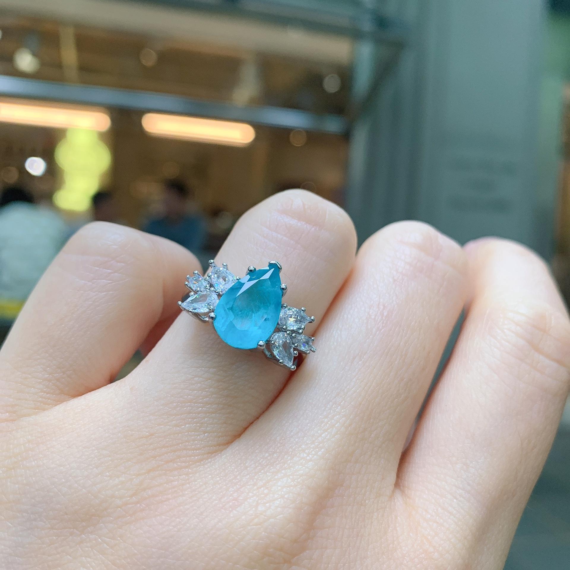 

SACE GEMS классический медный сплав цвет 8*10 мм циркон небесно-голубое кольцо женские украшения свадебное обещание вечерние подарок open