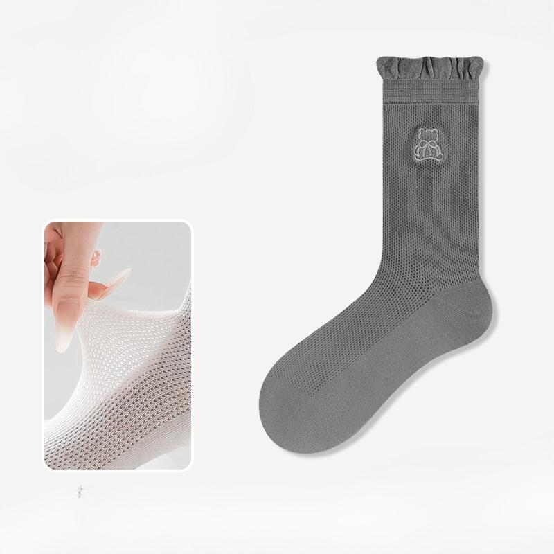 Summer Mesh Breathable High-top Socks for Women, Thin Sweat-absorbing Long Boneless Socks, Lace Long Vertical Casual Socks for Women