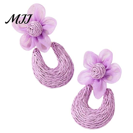 Vacation Style Earrings 1 Pair Raffia Flower Drop for Women, Boho Summer Beach Oval Statement Dangle Earrings, Bohemian Jewelry Breathable Lightweight