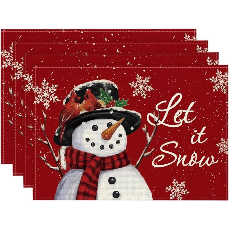 New Christmas Linen Square Placemat - Festive Party Tablecloth Decor, Beautify Coffee Table Mat.