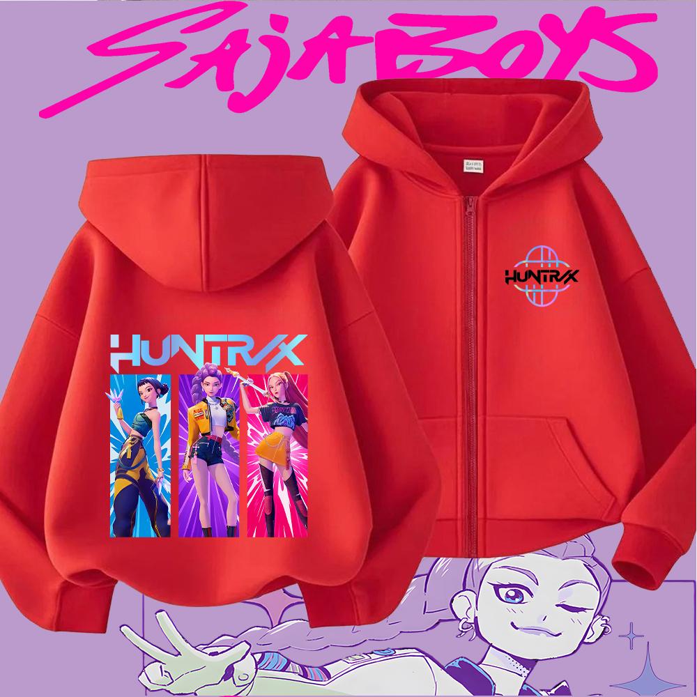 Huntrix Girls Zoey Rumi Mira Cartoon Print Kids' Zipper Hoodie Casual Long Sleeve Sweatshirt for Children