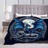 1pc Fantasy Dragon and Wolf Print Thickened Flannel Blanket Warm Skin-friendly Soft Sofa Bed Blanket Suitable for All Seasons