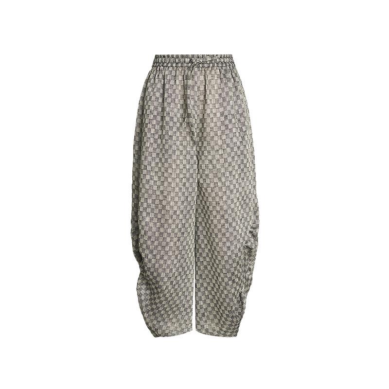 Retro Linen Plaid Pleated Casual Pants